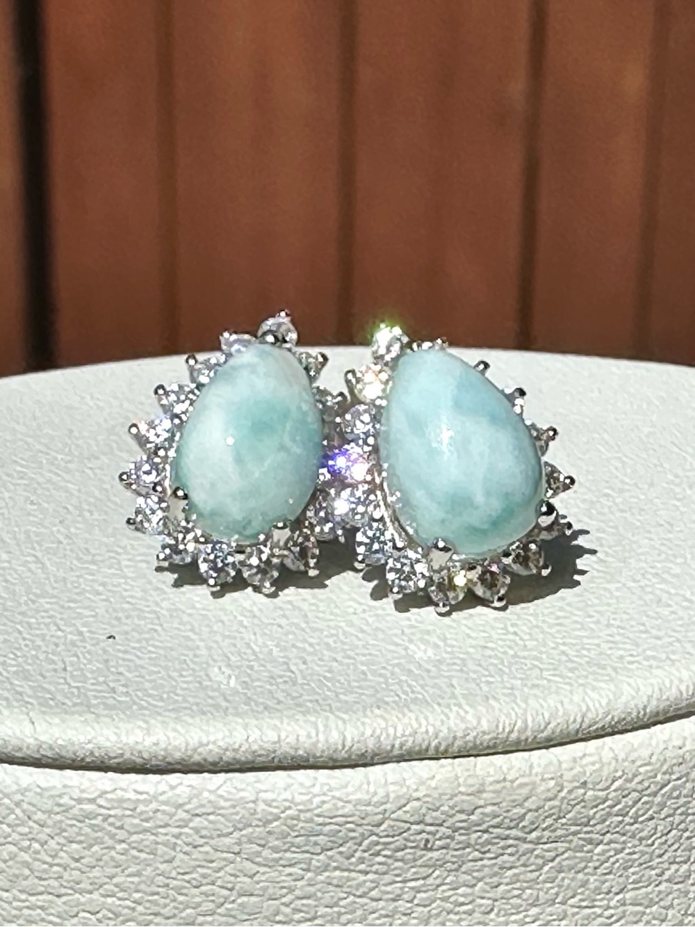 Larimar Halo Stud Earrings, Blue Teardrop, Sterling Silver, BRAND NEW